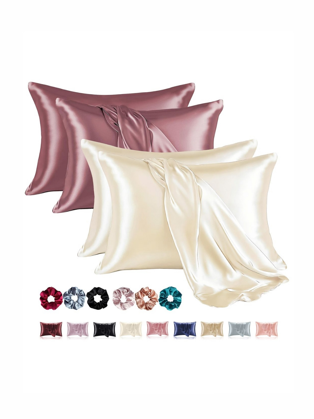 RUBOXA Unisex Set of 4 Off White & Gold-Toned Rectangle Pillow Covers