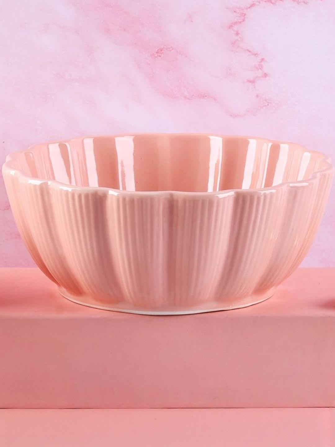 Olive Home Accents Pink 2025 1 Piece Stoneware Scalloped Large Serving Bowl