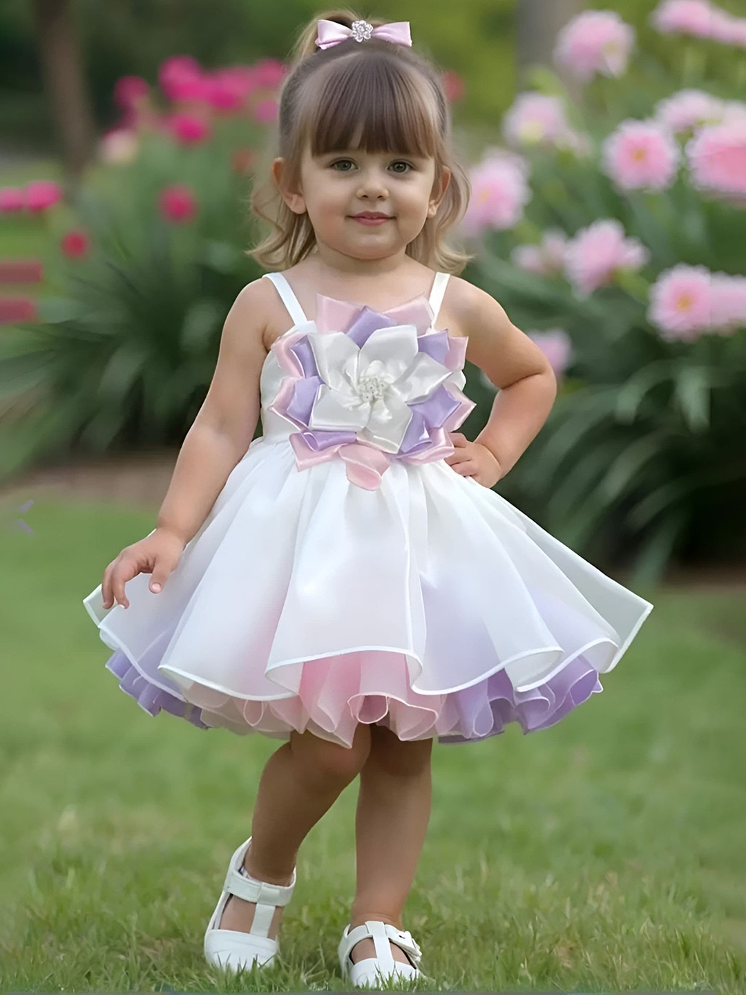 BAESD Girls Floral Net Balloon Dress