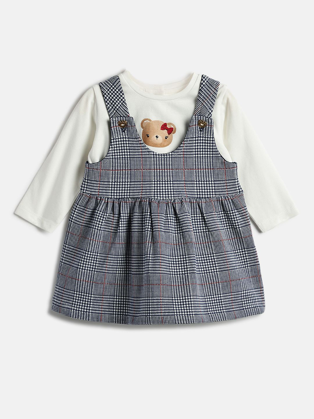 Chicco Infant Girls Checked Pinafore Dress With Tshirt