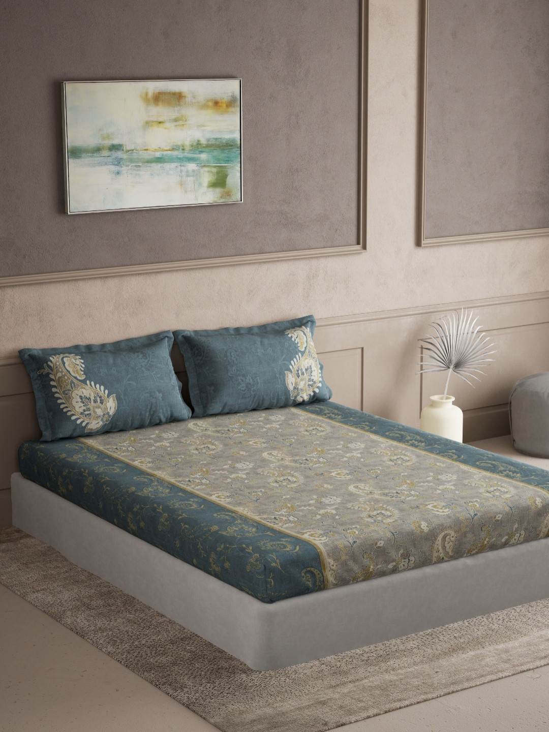 DDecor Souvenir Collection Ethnic Motifs 144 TC King Cotton Bedsheet with 2 Pillow Covers