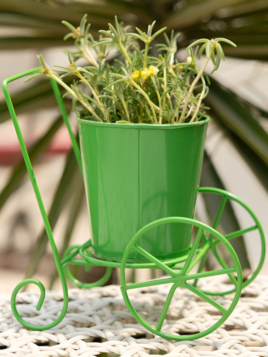 THREADVIBE LIVING Green Cart Design Table Top Planter Stand