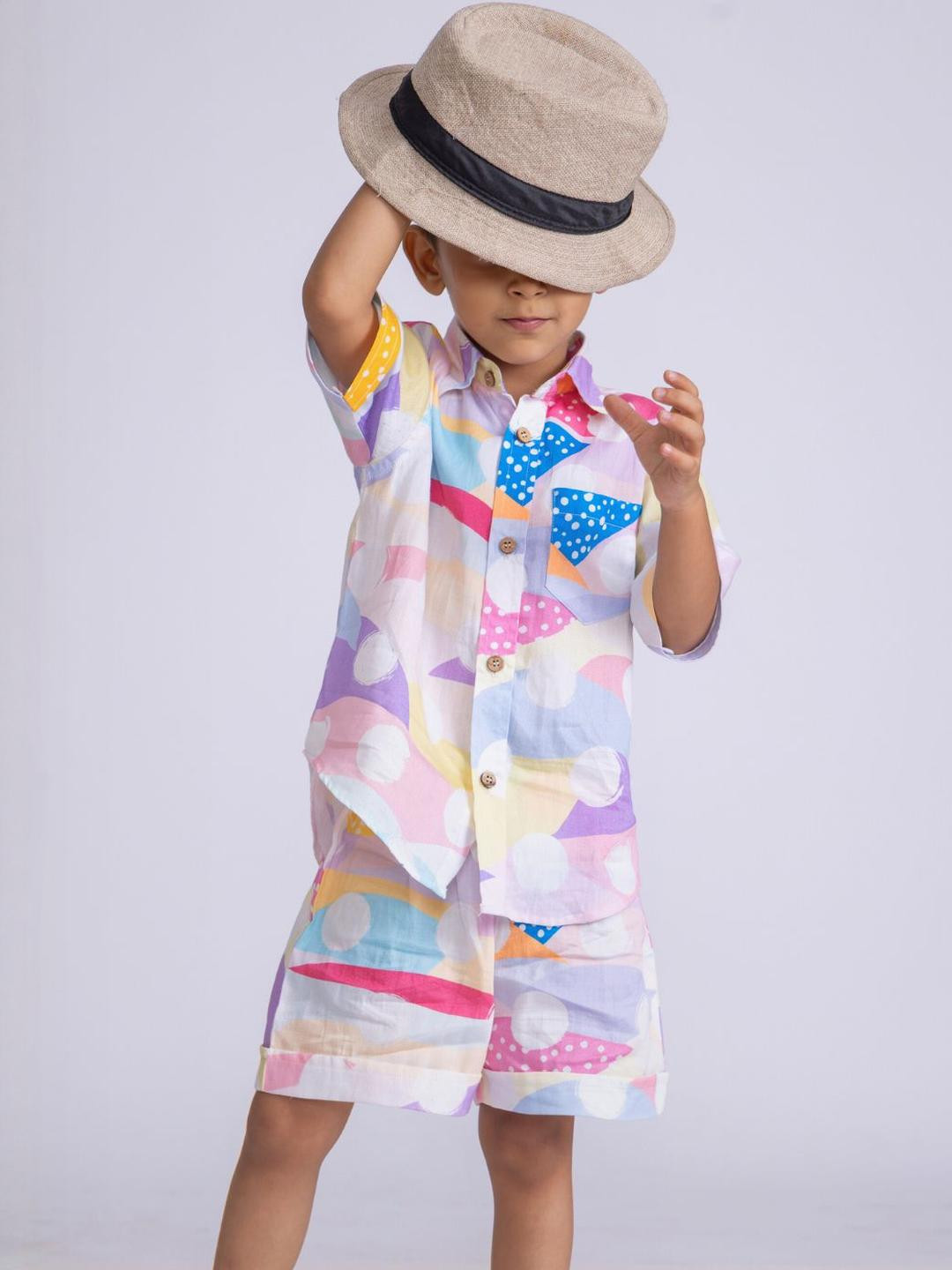 Tura Turi Boys Printed Pure Cotton Shirt with Shorts