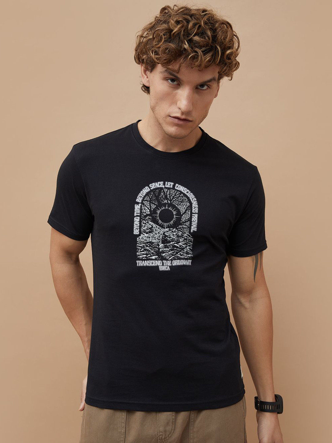 Forca by Lifestyle Graphic Printed Round Neck Cotton T-shirt