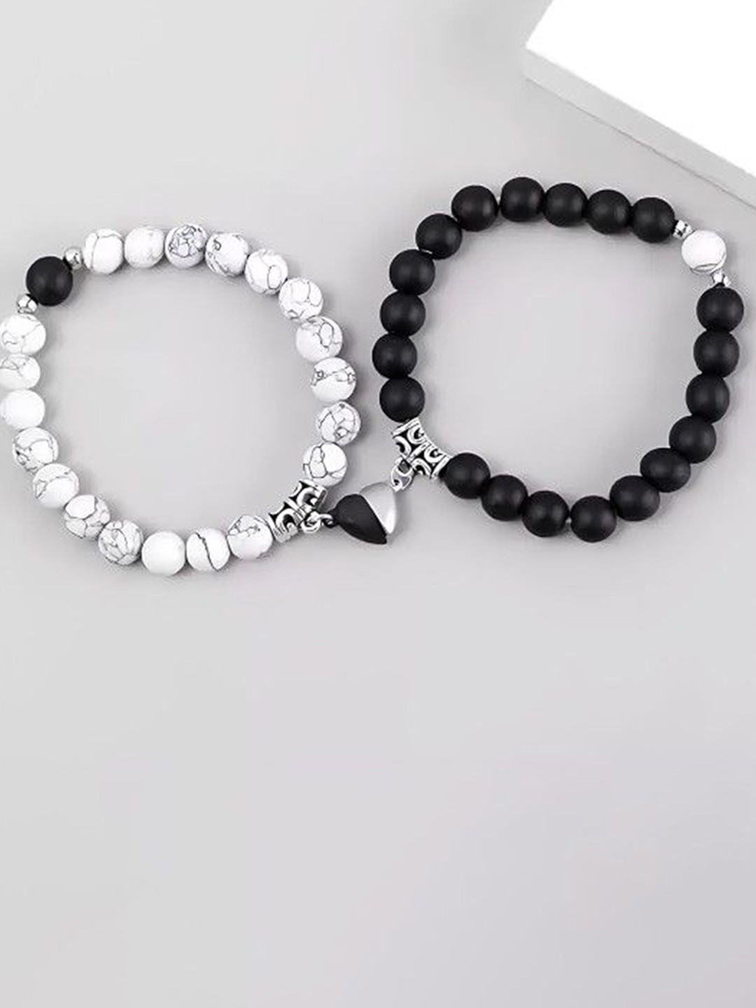 Ringzinnie Unisex Pack Of 2 Slip-On Elasticated Beads Couple Bracelet