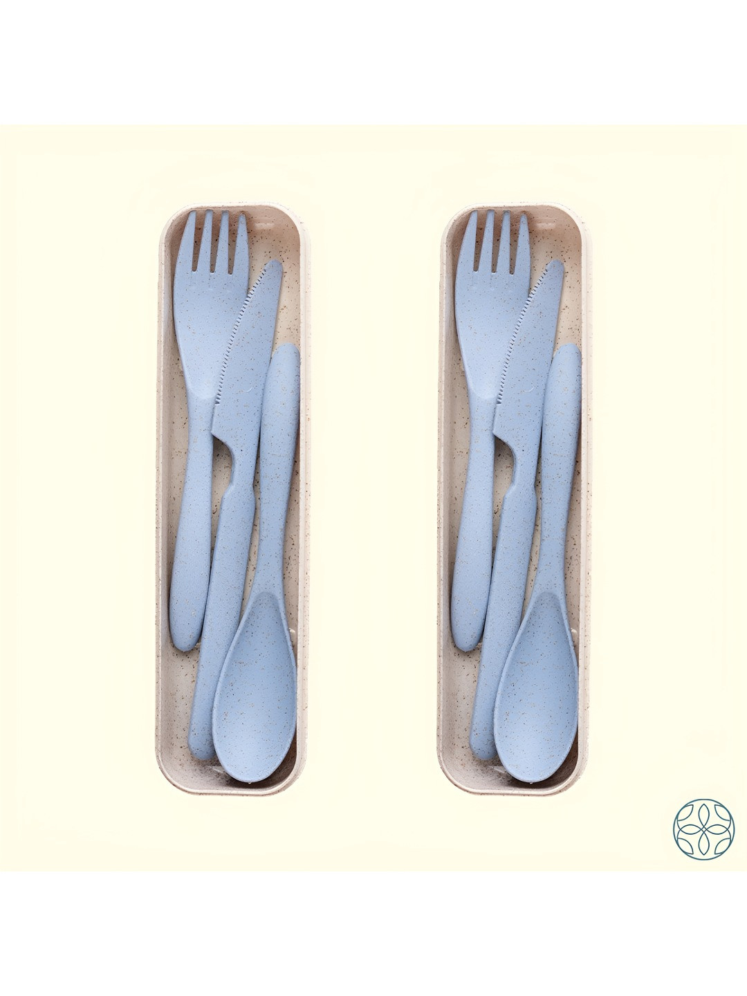 IRIDA NATURALS Blue 2 Pieces Bamboo Unbreakable Wheat Straw Cutlery Set