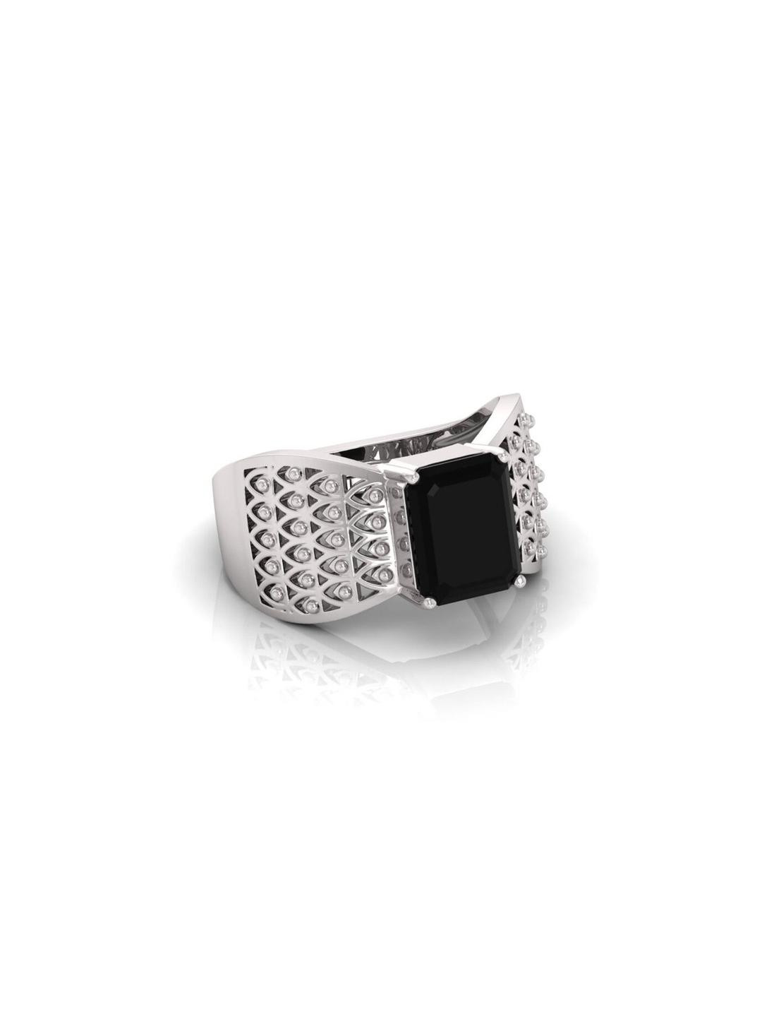 GenZcomplex Black Brass Agate Silver Plated Ring
