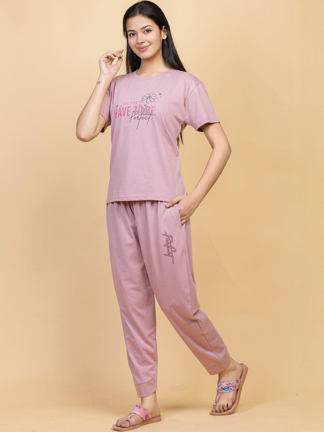 AWIBE Women Typography Print Cotton Co-ord Set Relax Fit