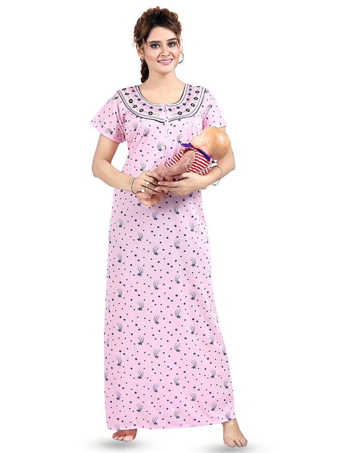 Moda Rapido Women Scattered Star Printed Short Sleeve Nightdress