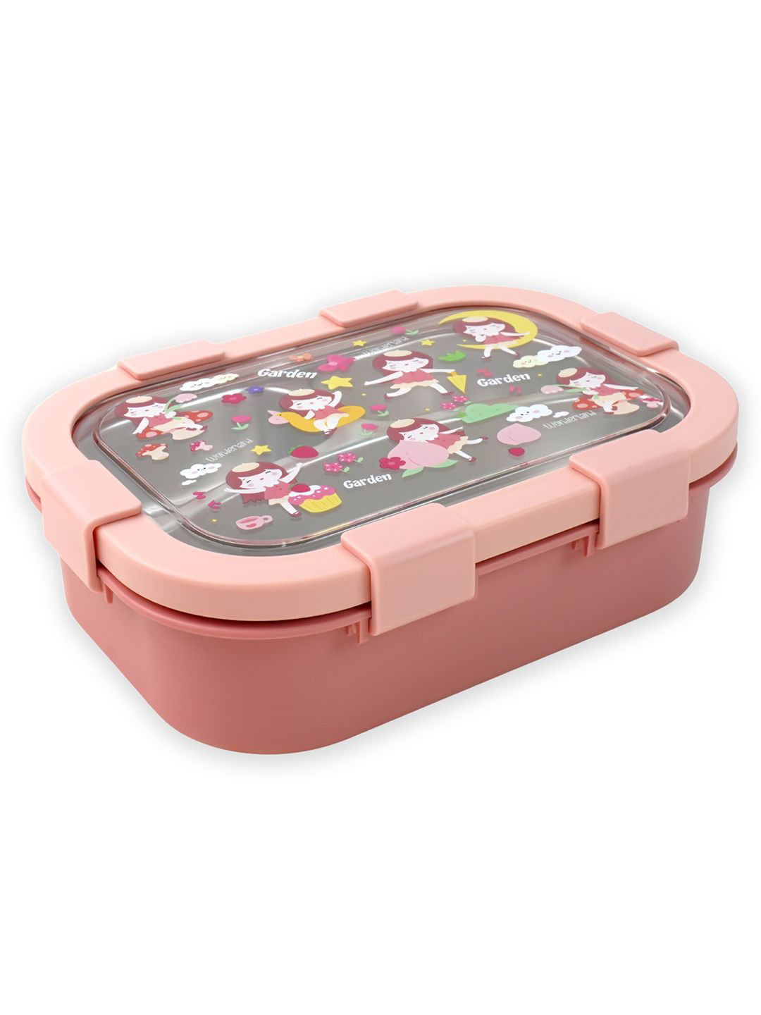 Little Surprise Box LLP Kids Peach-Colored Printed 3 Sections Stainless Steel Lunch Box