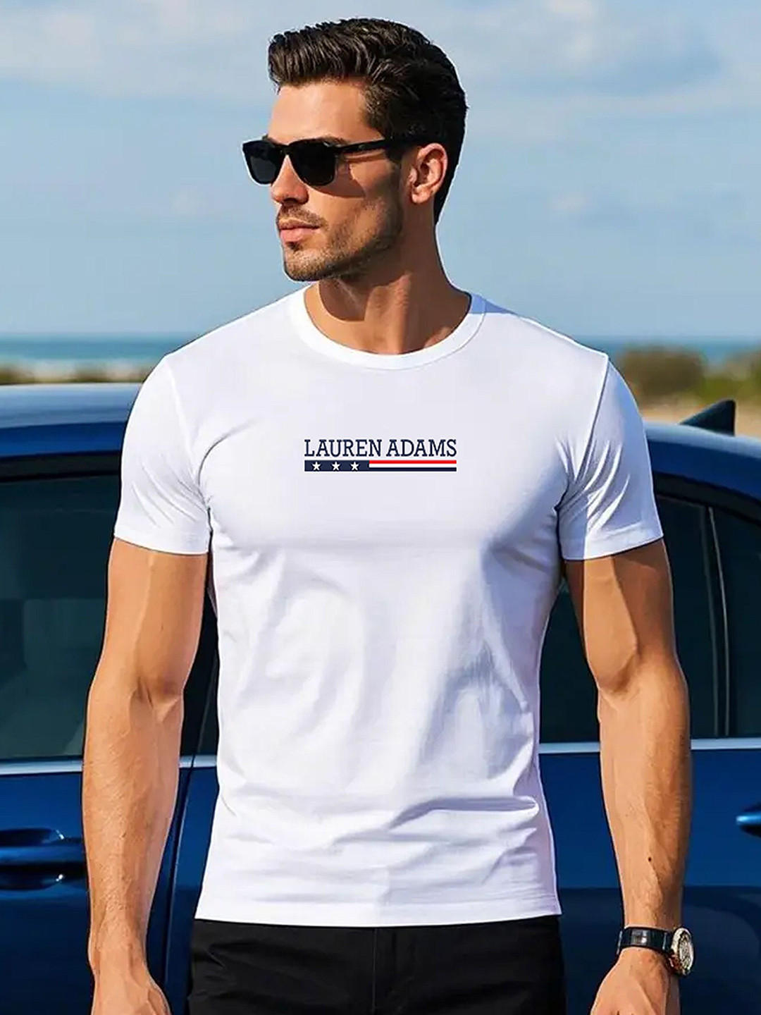 LAUREN ADAMS Brand Logo Printed Pure Cotton T-Shirt