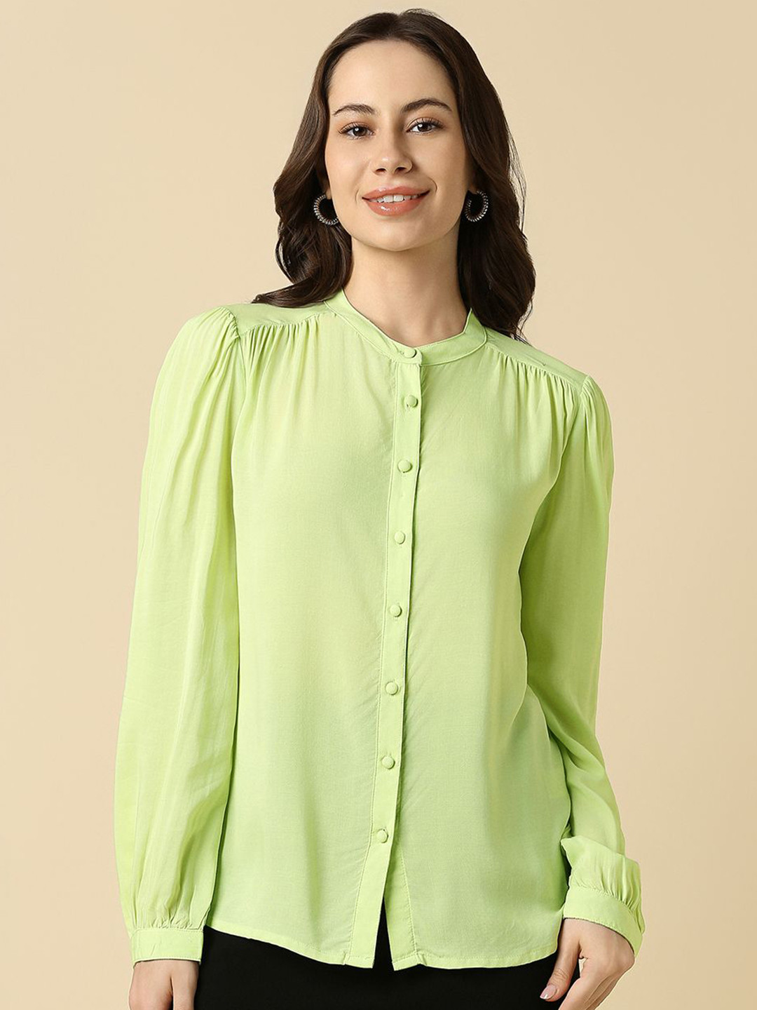 Allen Solly Woman Band Collar Long Sleeves Formal Shirt