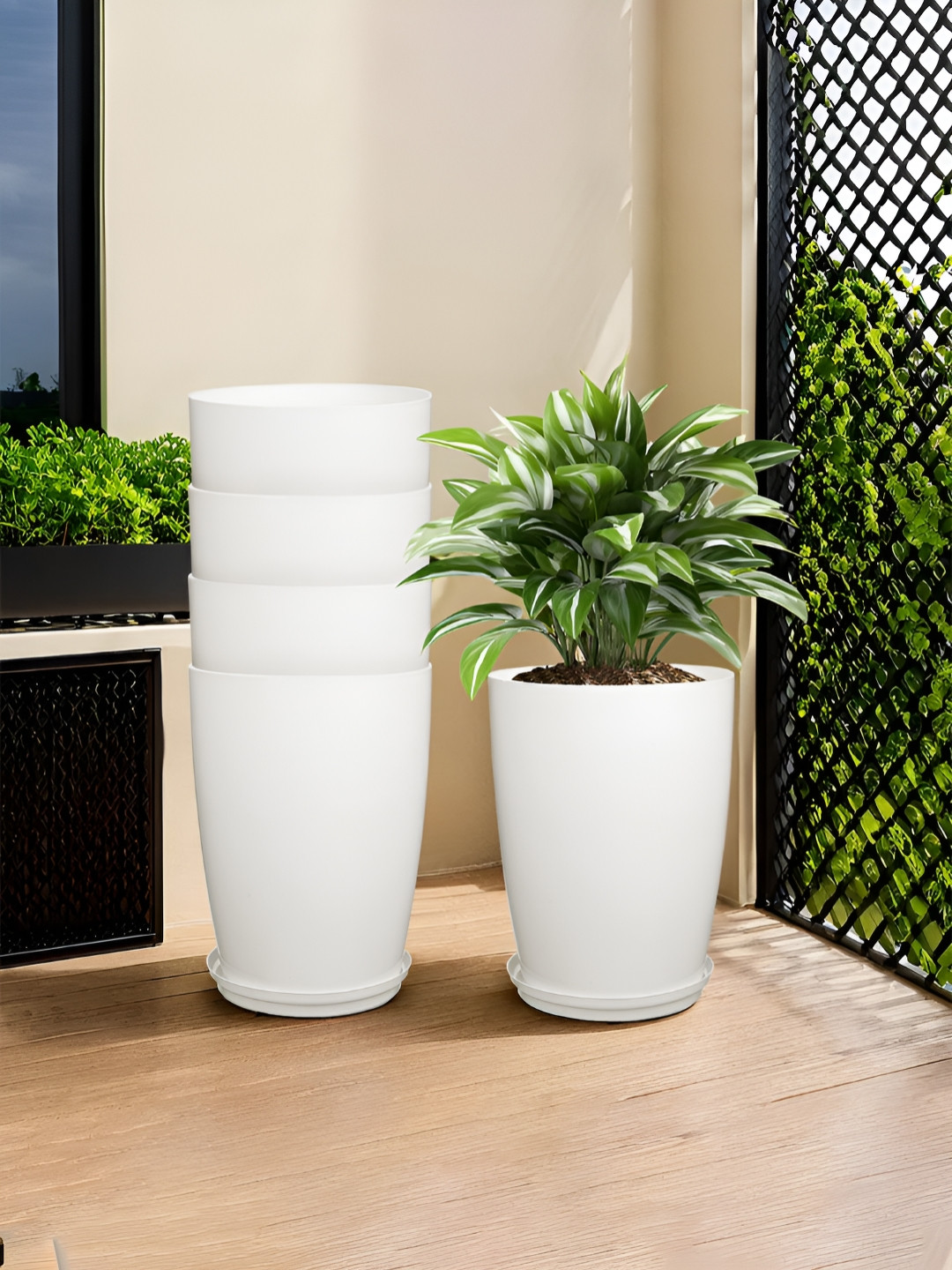 RUBOXA Plain Tower 5-Pcs White UV-ProtectedPlanters