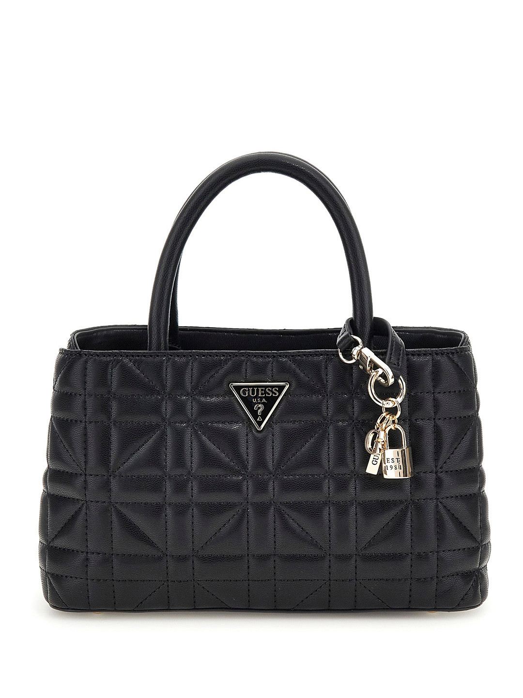 GUESS Women Solid Structured Quilted Satchel Bag