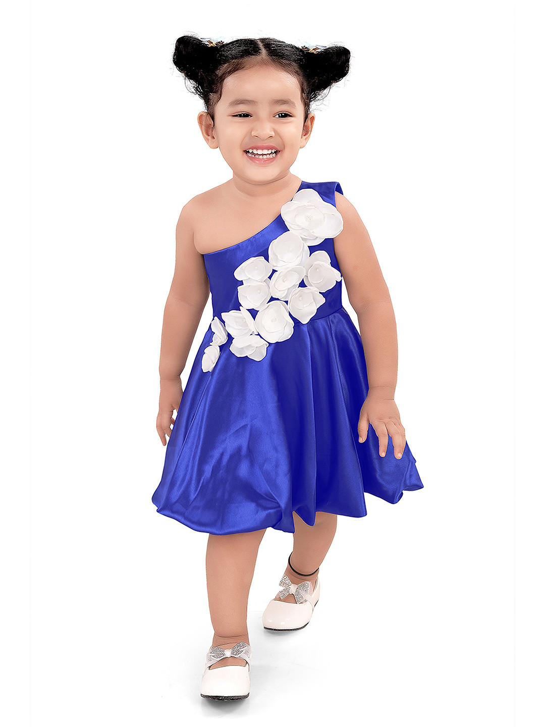 Pragya Exclusive Girls One Shoulder Applique Satin Fit & Flare Dress