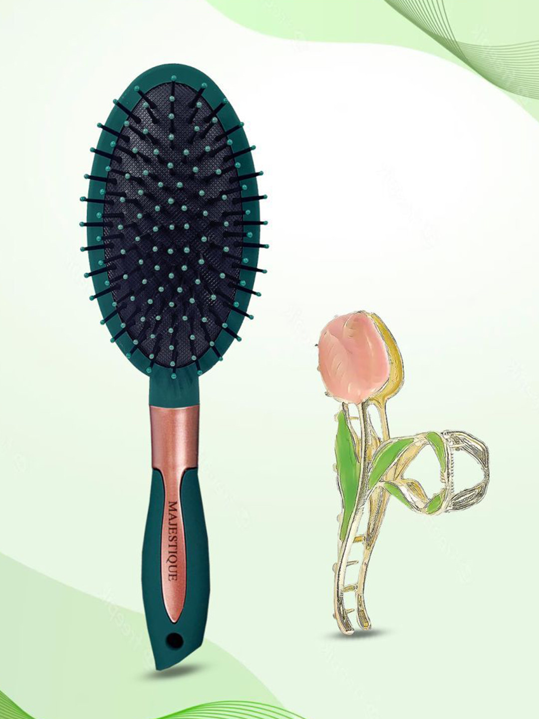 MAJESTIQUE Girls Detangle Brush Lily Clutcher Combo