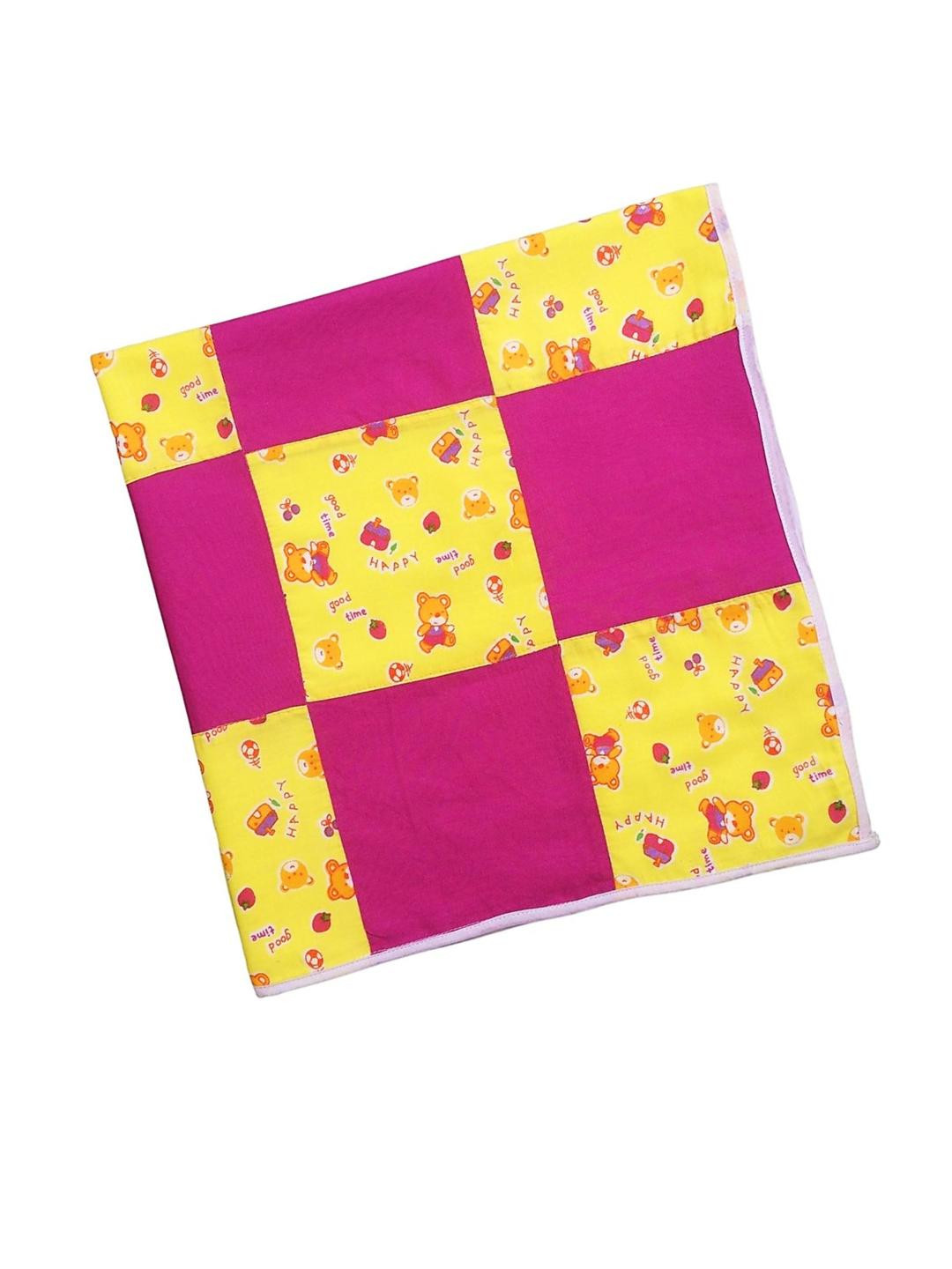 junior drive Kids Purple & Yellow Teddy Printed Checked150 GSM Hooded Single Bed Blanket