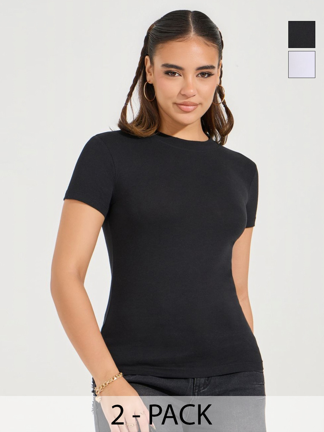Styli Pack Of 2 High Neck Fitted Cotton T-shirt