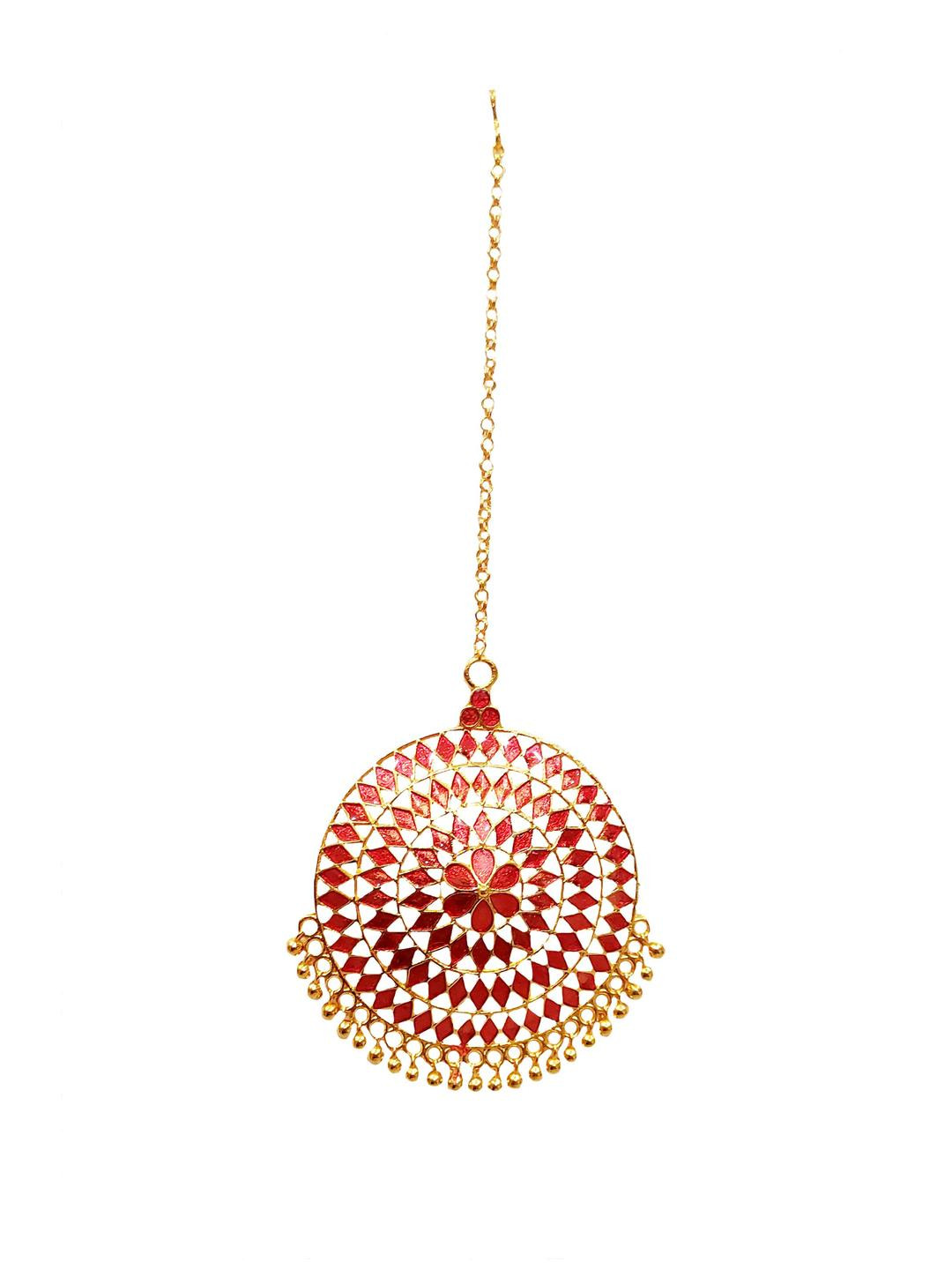 Balaji Gold Gold-Plated Artificial Stones Studded & Beaded Maang Tikka