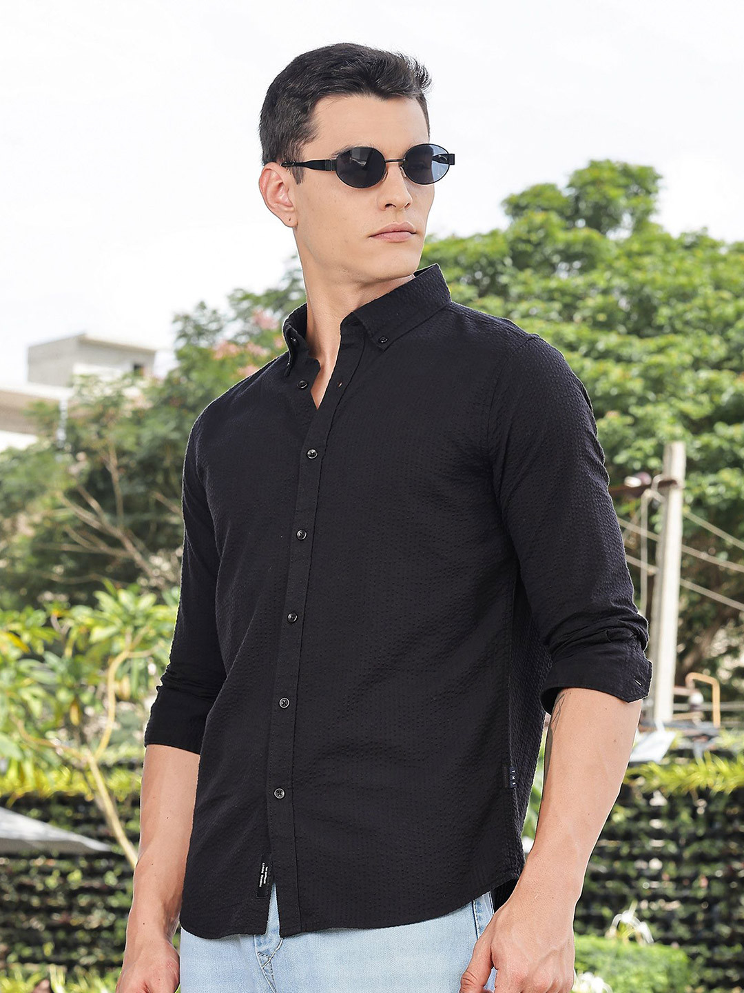 Thomas Scott Premium Seersucker Button-Down Collar Cotton Slim Fit Shirt