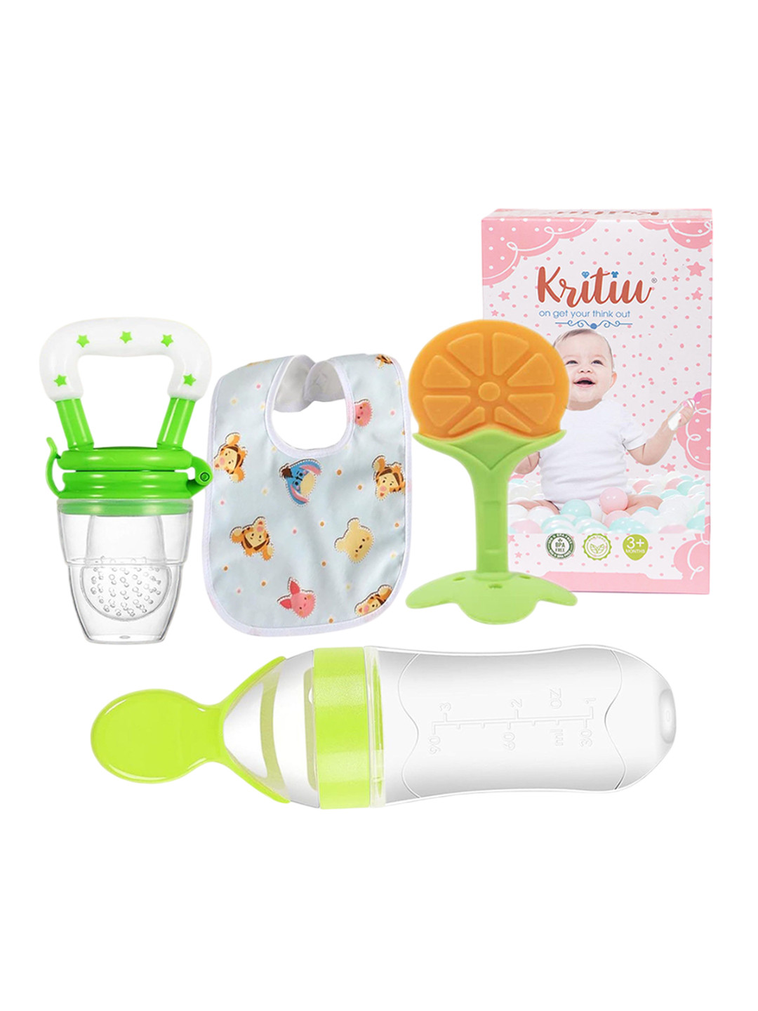 Kritiu Kids Set Of 4 Fruit Feeder & Feeder Teether & Bib