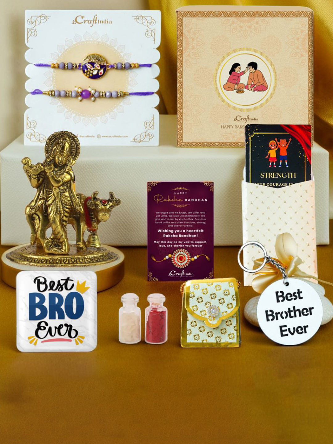 eCraftIndia 2Pc Rakhis Idol Cards Magnet Keychain Roli Chawal