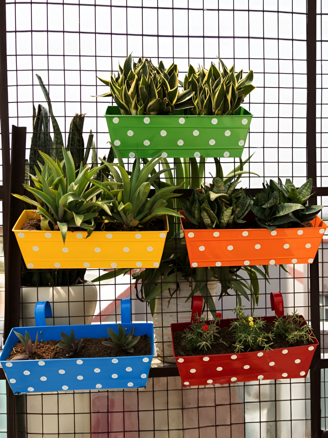 THREADVIBE LIVING 5Pcs Yellow & Blue Printed Hanging Planters