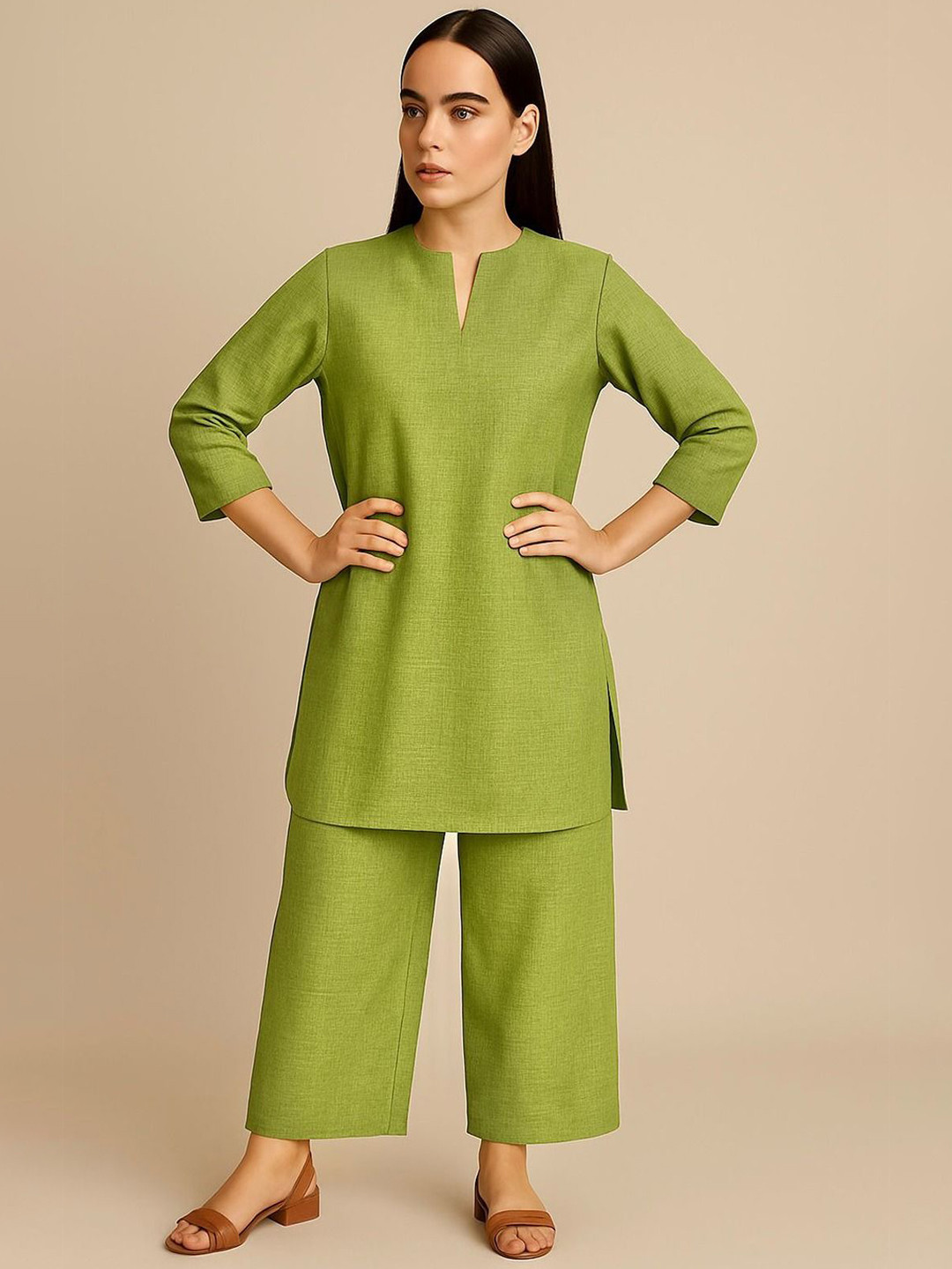 GAB Pure Cotton Round Neck Top With Trouser Co-Ords