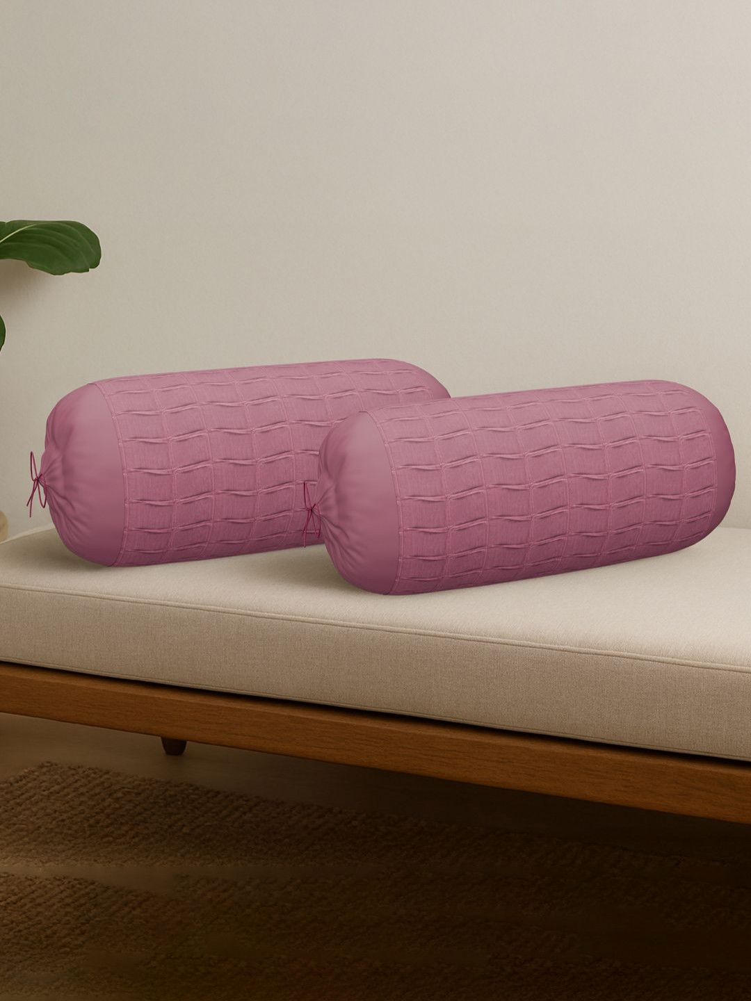 RUBOXA Pink 2 Pieces Textured Bolster Covers With Drawstring Closure