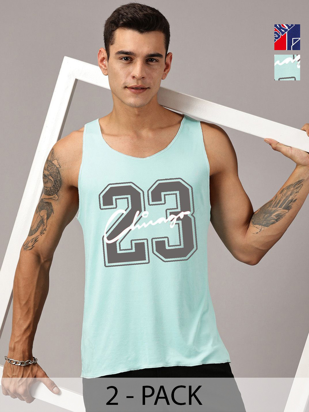 Rodzen Pack Of 2 Typography Printed Round Neck Sleeveless Regular Fit Casual T-shirts