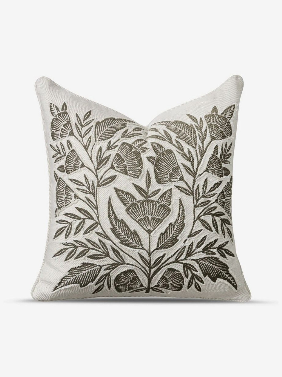 Amaara Home White & Green Floral Printed Square Cotton Cushion Covers
