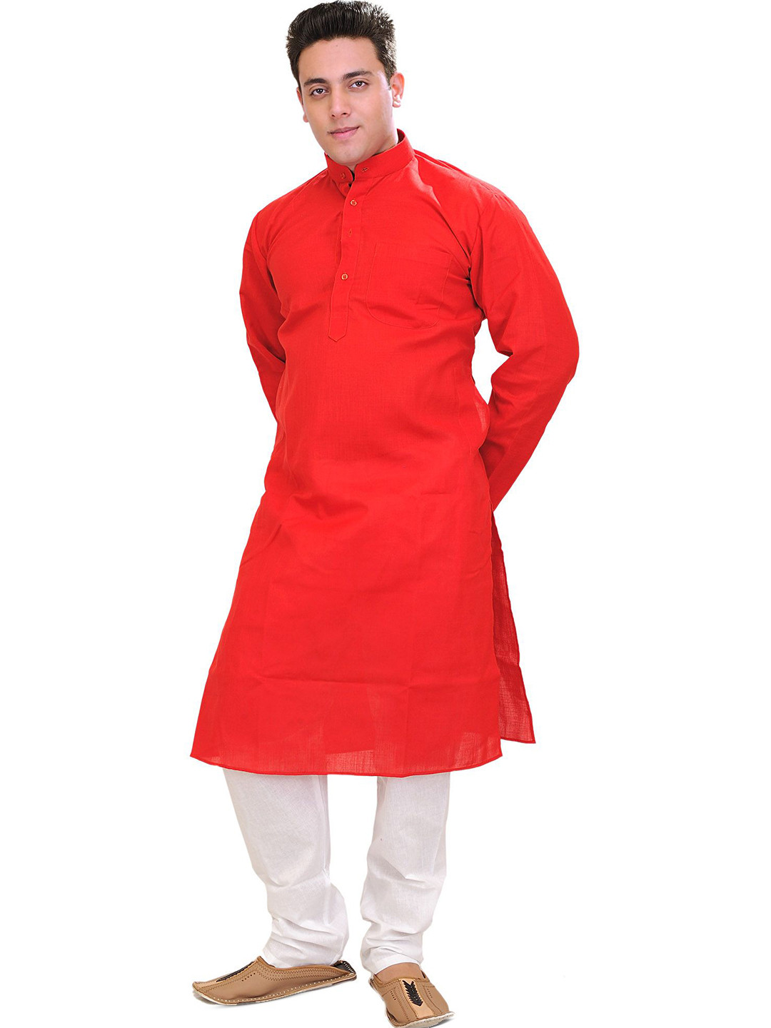 Exotic India Jester Band Collar Linen Kurta With Pyjamas