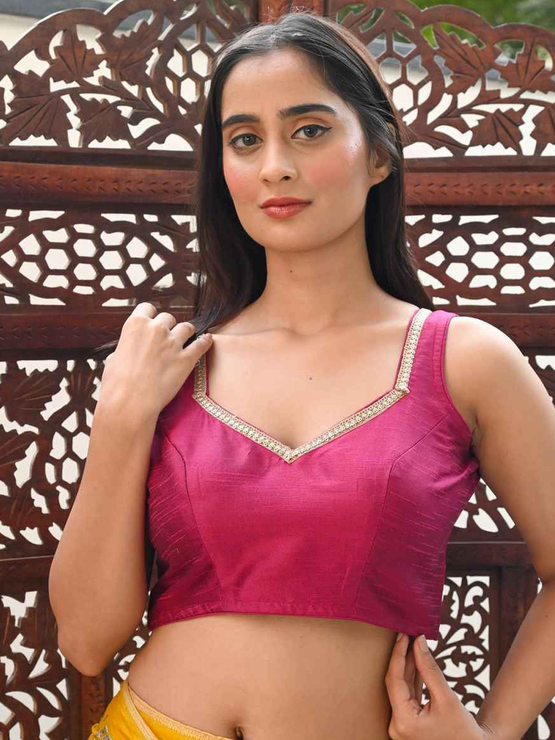 Amodini Designer Studio Women Solid Wine Sleeveless Padded Blouse