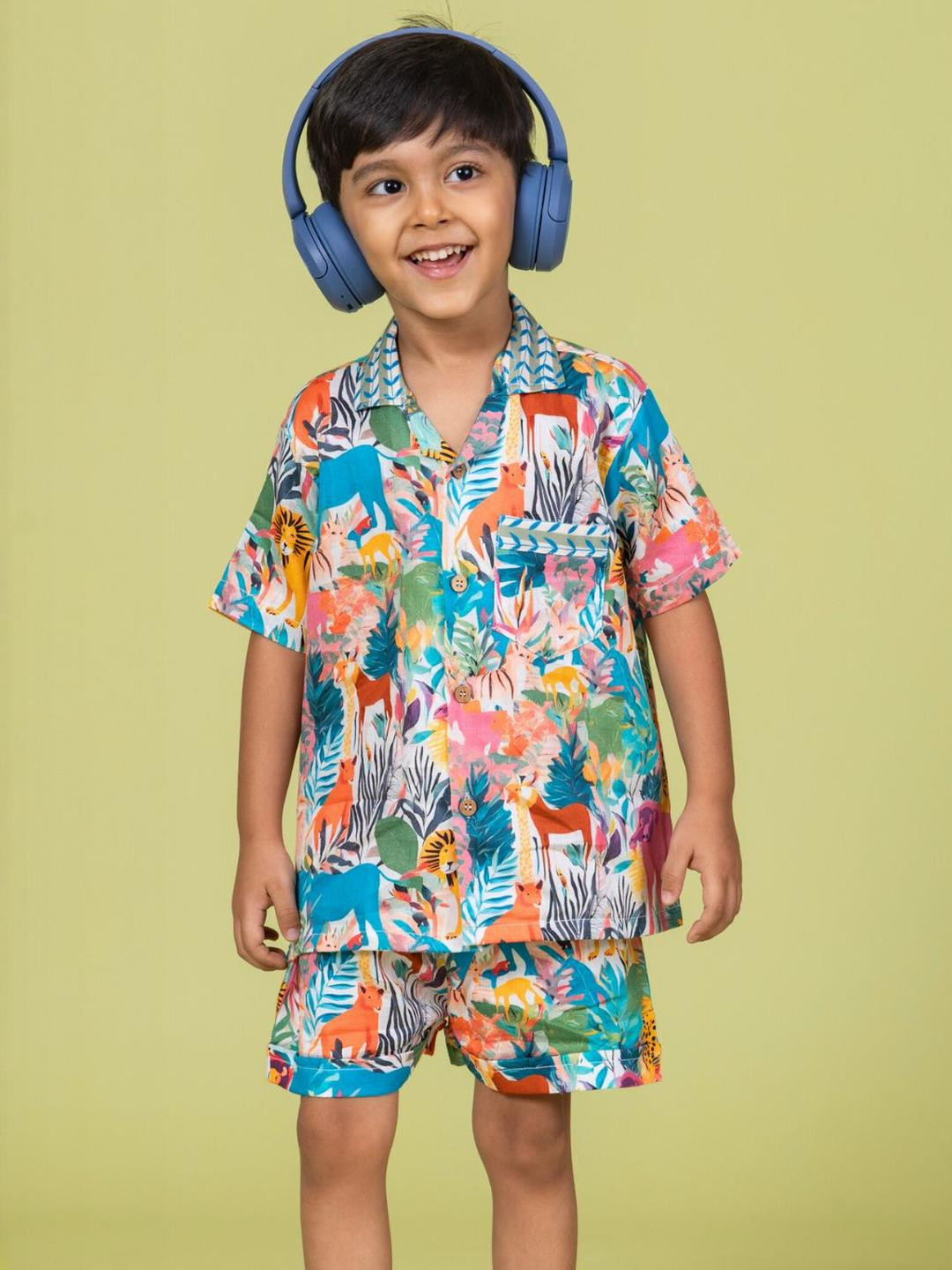 Boys Cotton Shirt & Shorts Set | Whimsical Forest