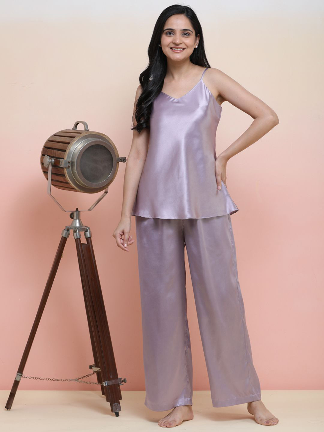 Slumber Jill Women Solid Satin V-Neck Regular Night suit