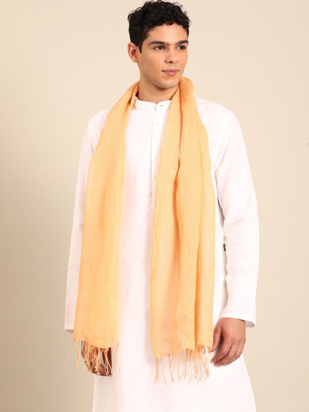 Linen Club Unisex Solid Tasselled Tasselled Linen Stole