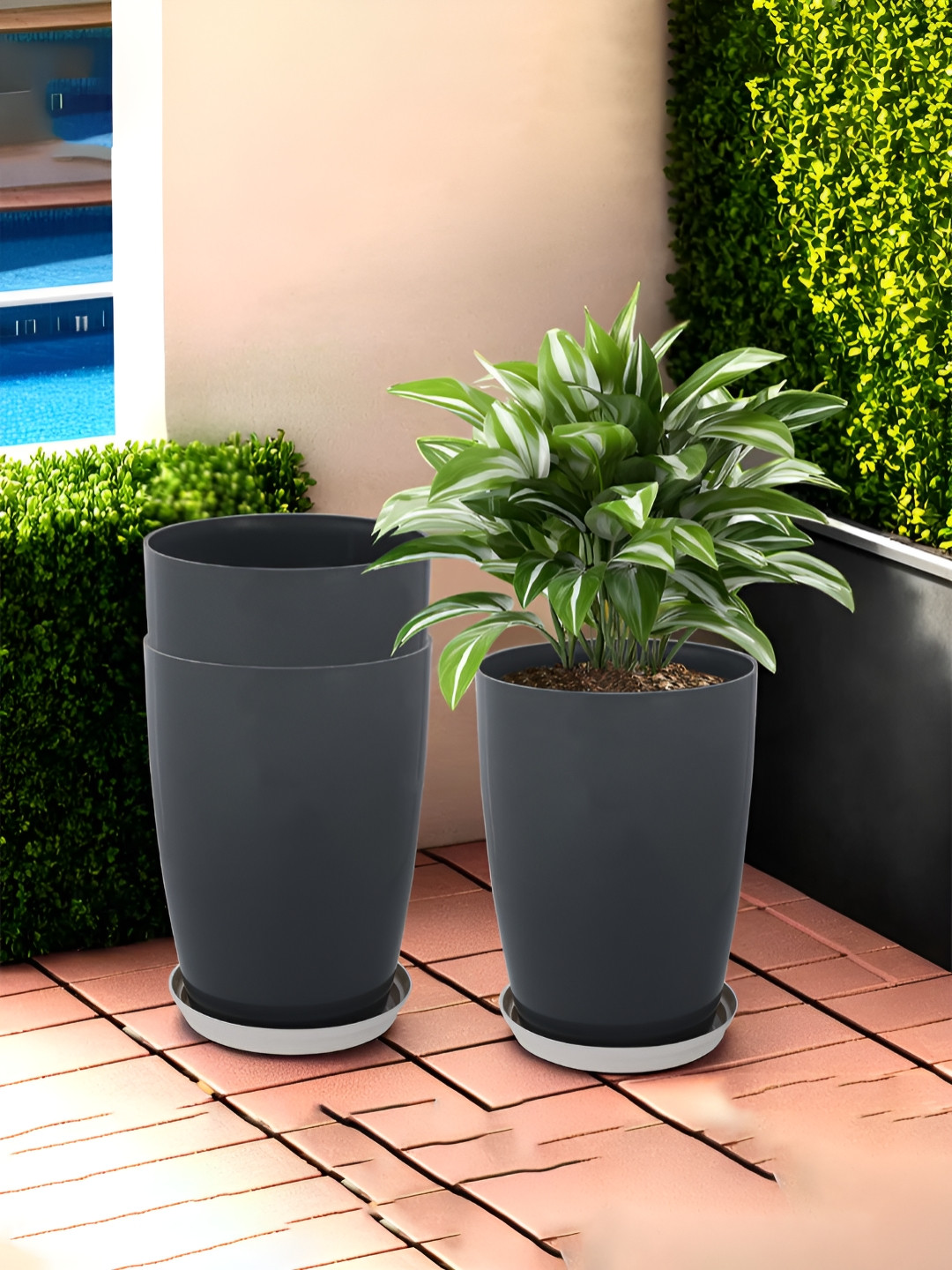 RUBOXA Plain Tower 3-Pcs  Grey UV-ProtectedPlanters With Plate