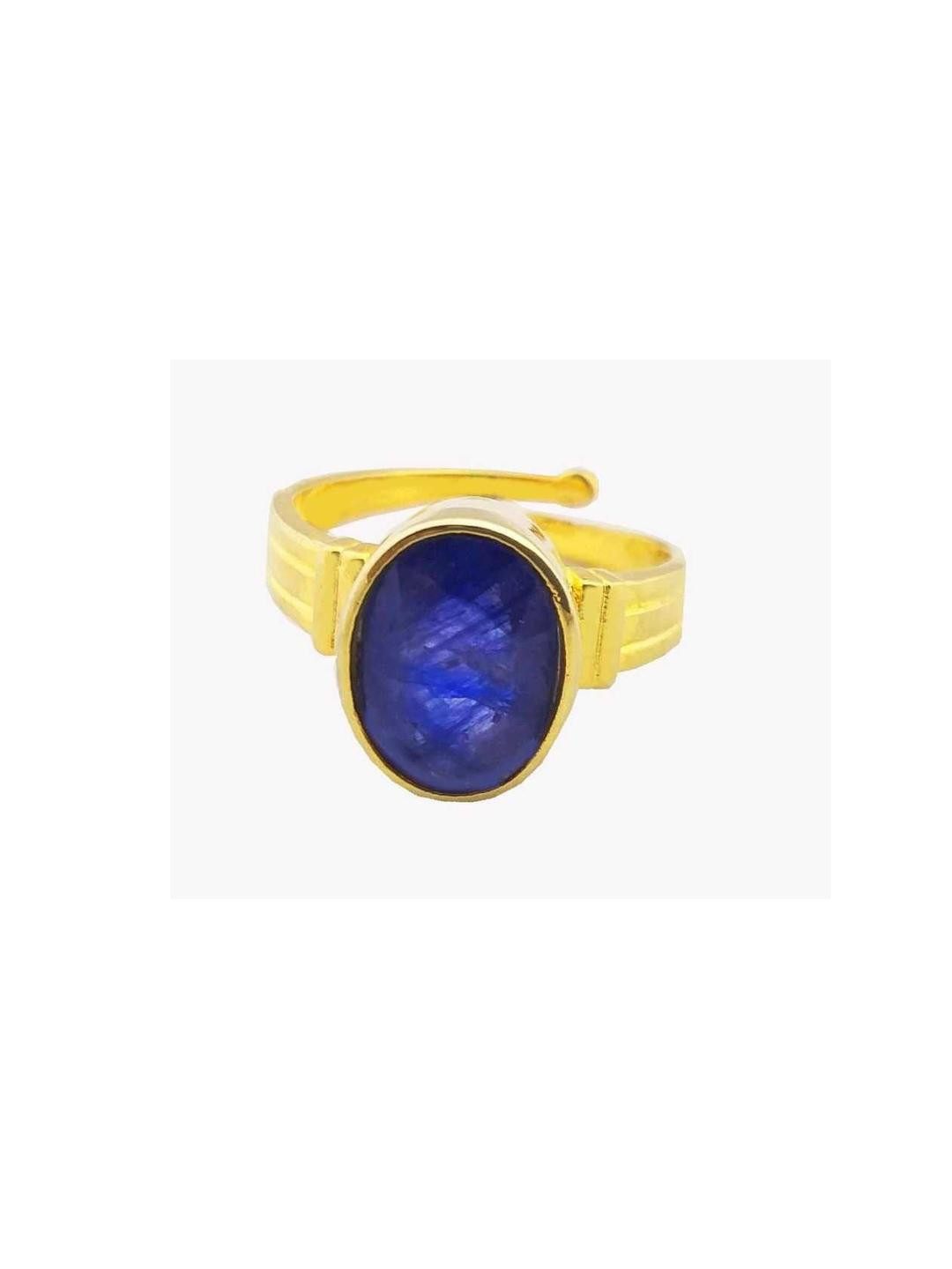 GenZcomplex Gold Pleated Blue Stone Studded Finger Ring