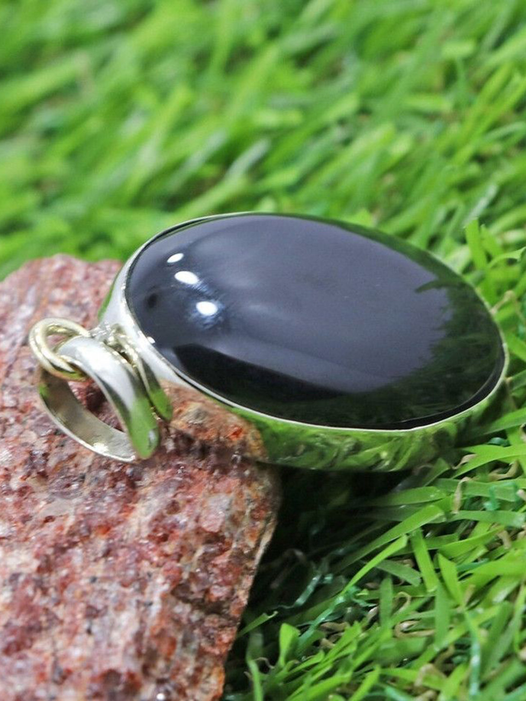 GenZcomplex Silver Pleated Black Oval Pendants