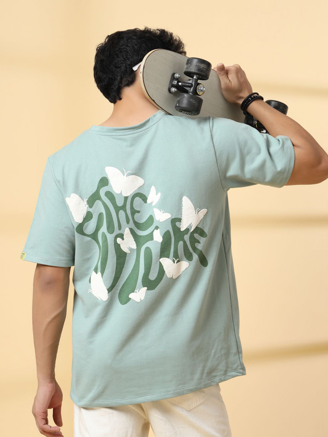 Sea Green Typography Round Neck Regular Fit T-shirt