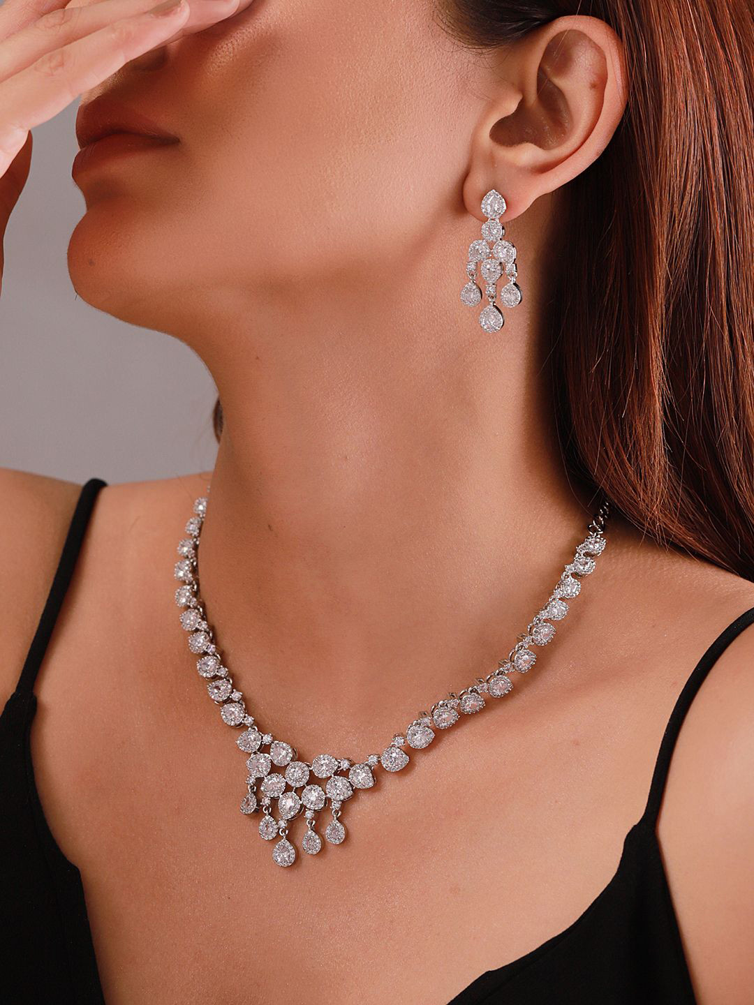 Voylla Women Sparkling Essentials Starfall American Diamond-Studded Jewellery Set