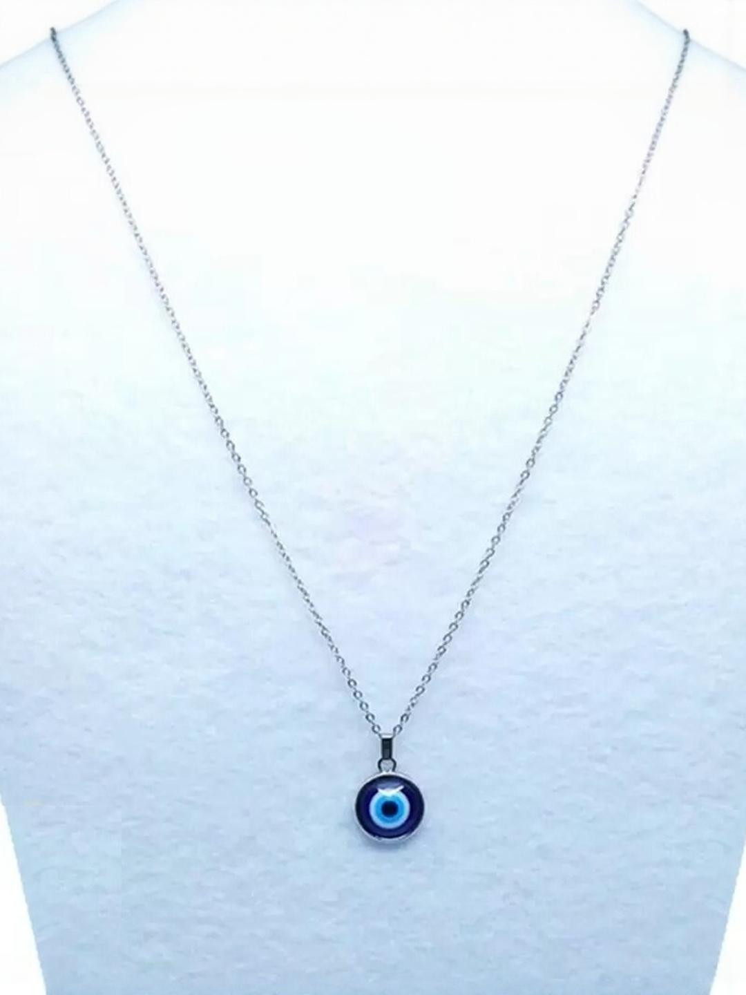 VANISHREE WORLD Silver-Plated Circular Evil-eye Pendant with Chain