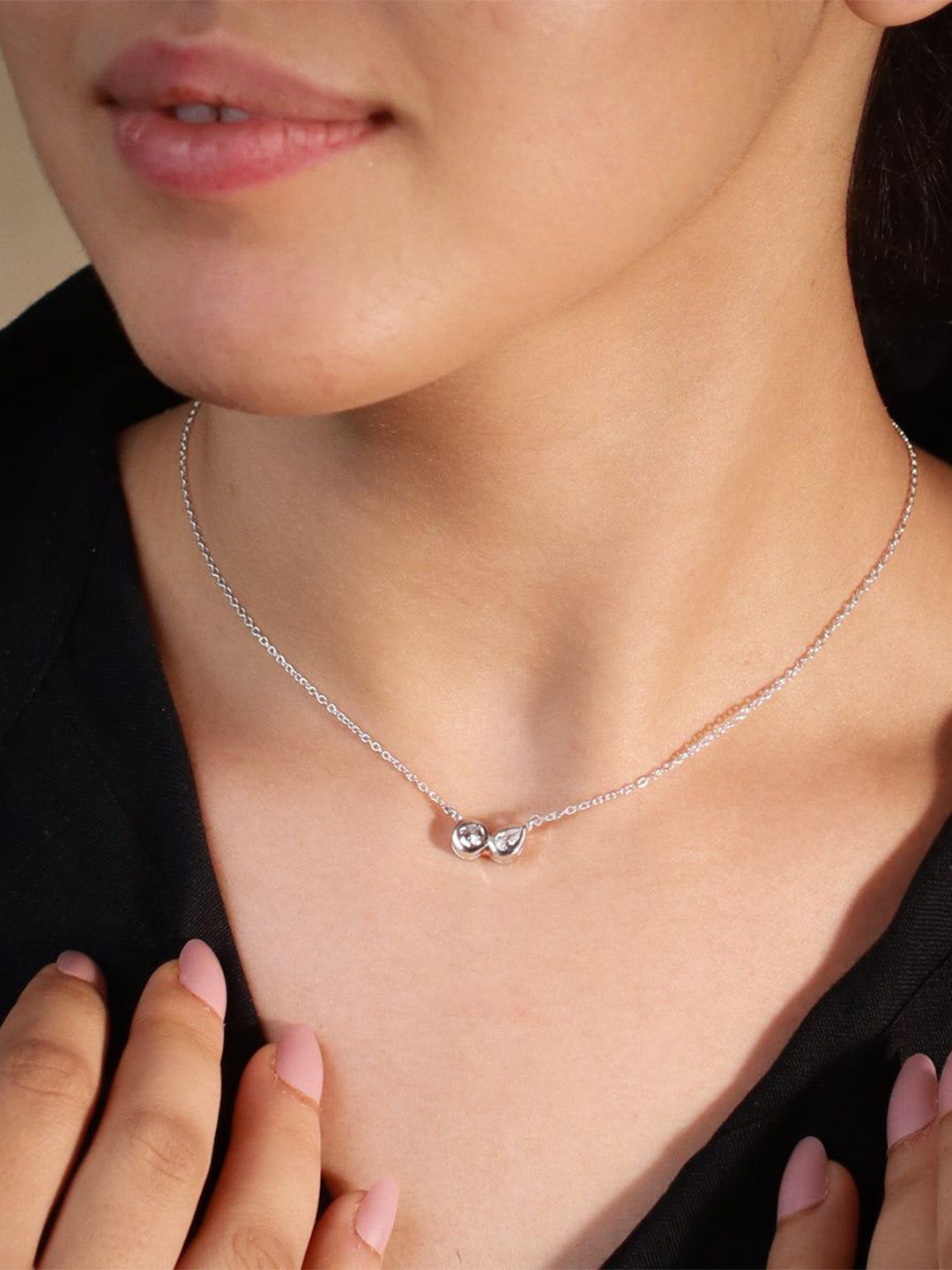 House of Aadyaa Silver Cubic Zirconia Studded Minimal Chain