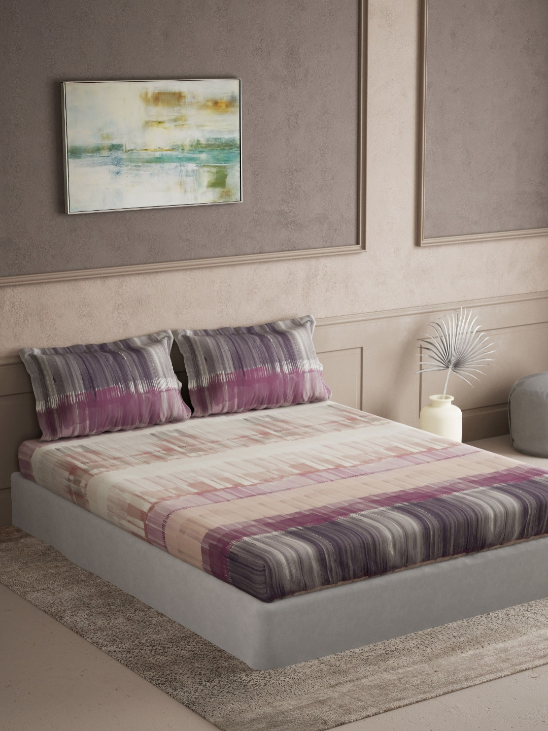 DDecor Burgundy & White Printed 144 TC King Bedsheet with 2 Pillow Covers
