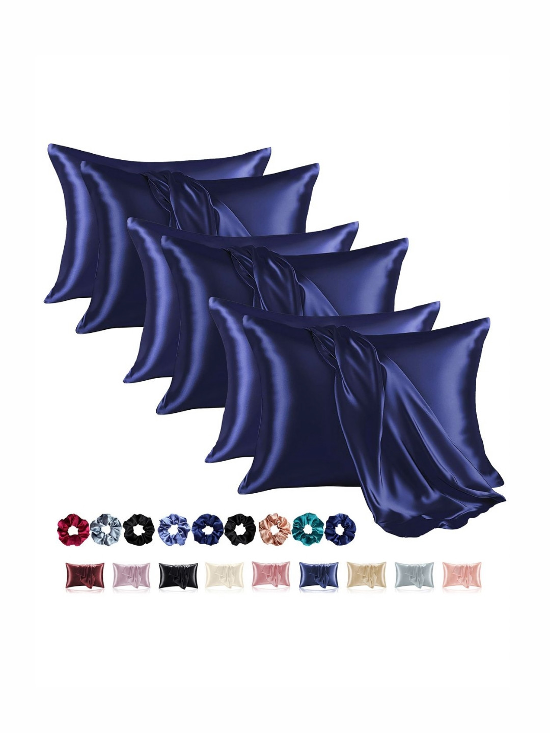 RUBOXA Pack of 6 Embellished Linen Rectangle Pillow Covers With 3 Scrunchies For Women