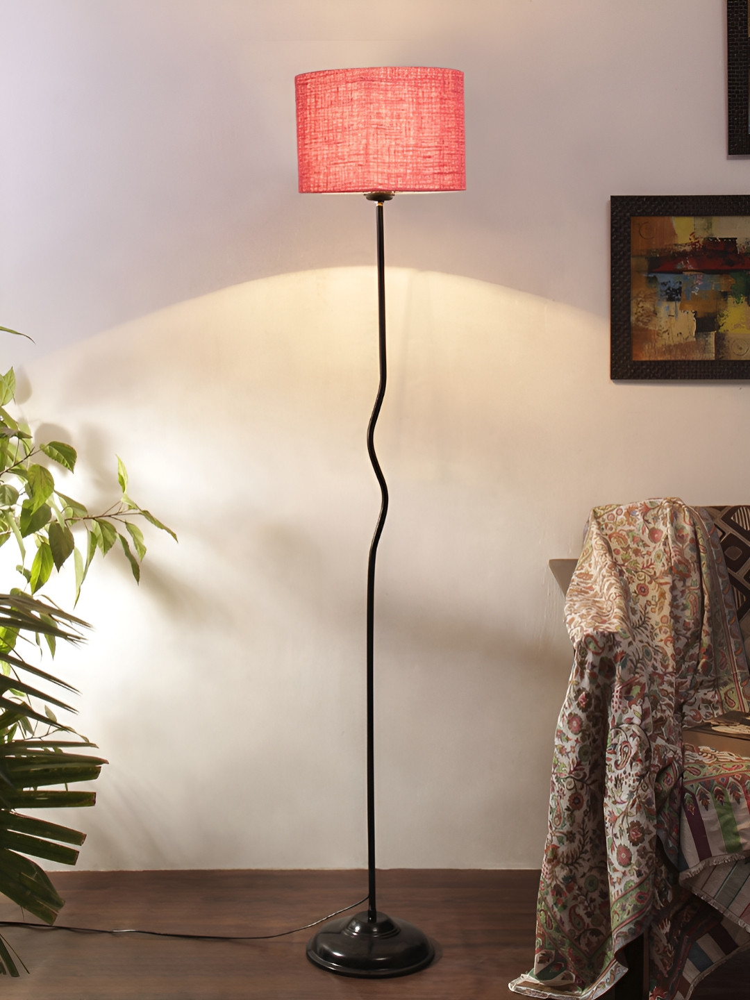 Devansh Pink & Black Cylindrical FloorLamps WithShade