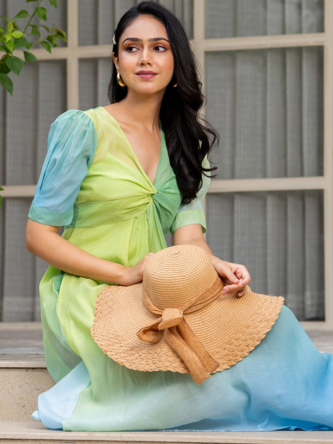 HOUSE OF JAMOTI Women Crushed Ombre Green Dress