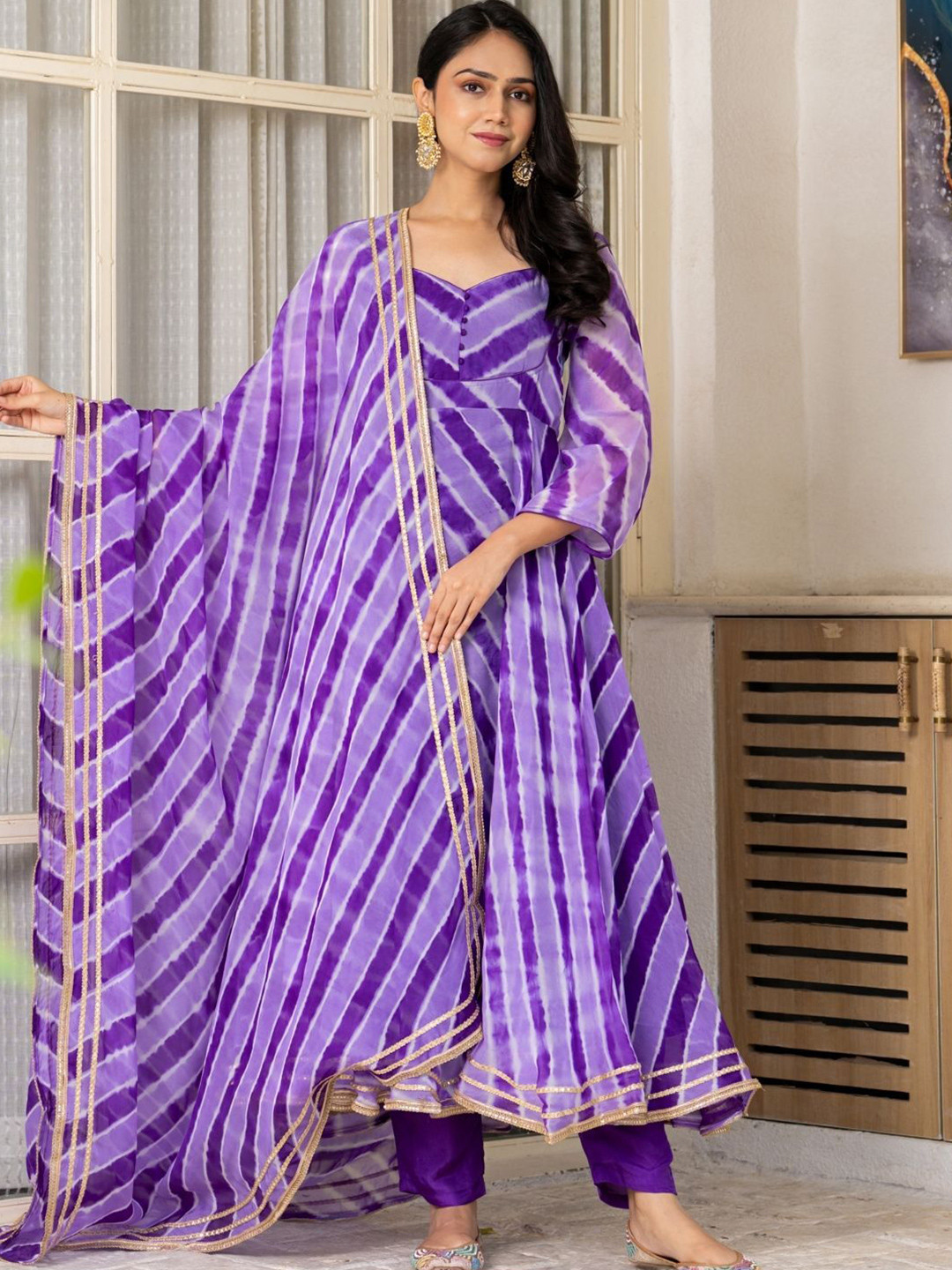 HOUSE OF JAMOTI Women Lavanya Purple Leheriya Set