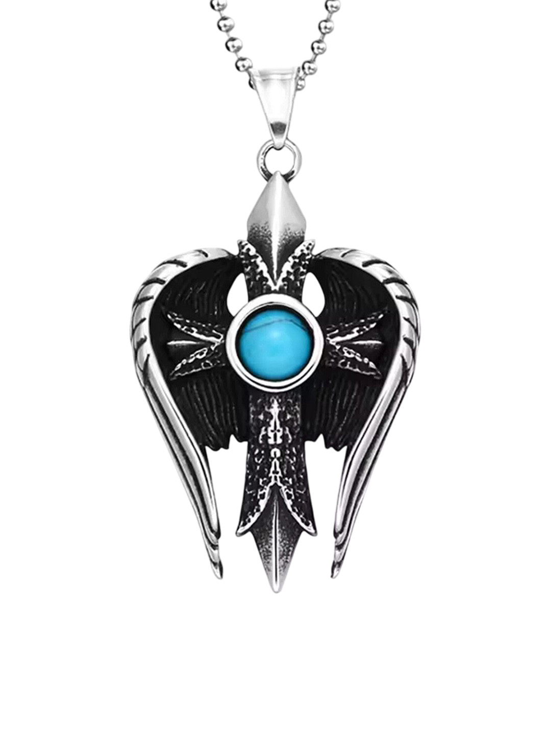 Heer Collection  Stainless Steel Artificial Stones Studded Angel Wing Eye Pendant With Chain