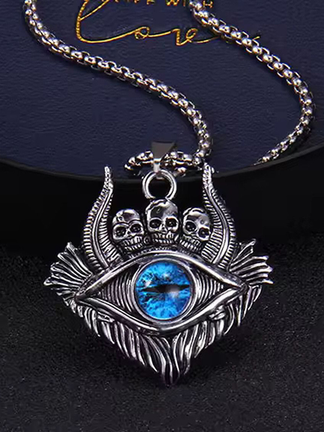 Heer Collection  Stainless Steel Artificial Stones Studded Devil Skull Pendant With Chain